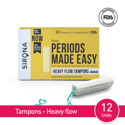 #ad Sirona Premium Digital Tampon Heavy Flow 12 Pieces Ultra Soft 8 Hours 50gm $13.79