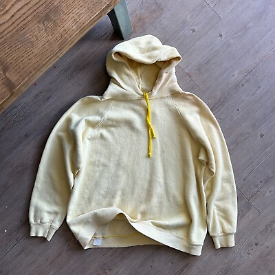 #ad VINTAGE 60s 70s Light Yellow Faded Blank Hoodie Sweater sz S Adult $70.00