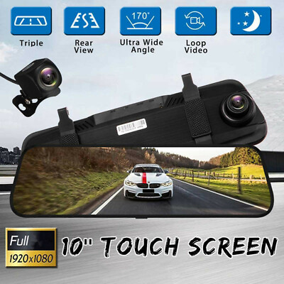 #ad 10quot; Touch Screen Rear View Mirror Camera Cycle Recording Night USE Dual Lens $75.58