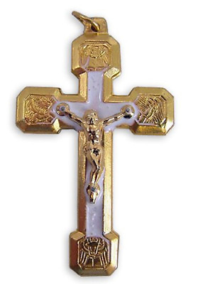 #ad Gold Tone White Enamel Four Evangelists Stations of the Cross Crucifix 2 Inch $9.49