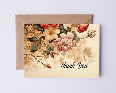 #ad Set of 10 Vintage Flowers Thank You Cards. Personalized Thank You Card $24.99
