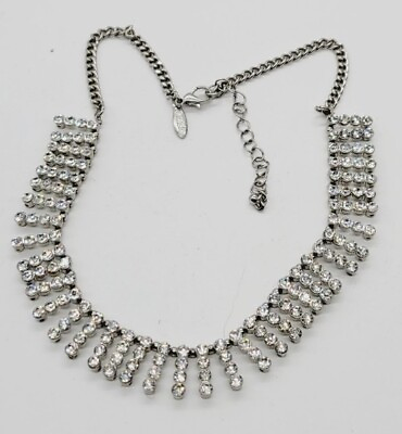 #ad NATASHA Crystal Rhinestone Silver Tone STATEMENT Bib Necklace Fringe 19 in #C2 $27.88