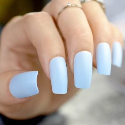 #ad 24 Baby Blue Matte Square Long Press on nails Glue on medium $8.99