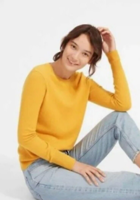 #ad NWOT Everlane 100% cashmere knit marigold yellow Sweater Sz L $70.00