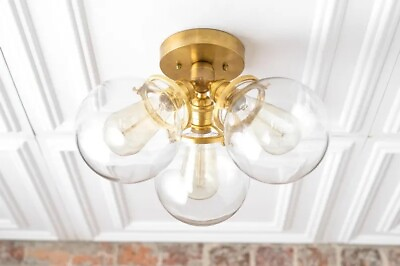 #ad Mid Century Brass Edison Bulb Ceiling Lamp Flush Modern Mount Ceiling Fixture $141.55