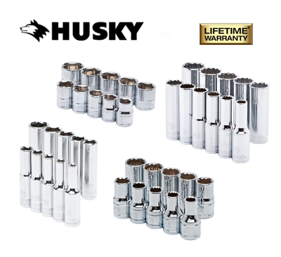 #ad New Husky Socket 1 4quot; 3 8quot; or 1 2quot; Drive 6 12 Pt Shallow Deep SAE mm Any Size $7.95