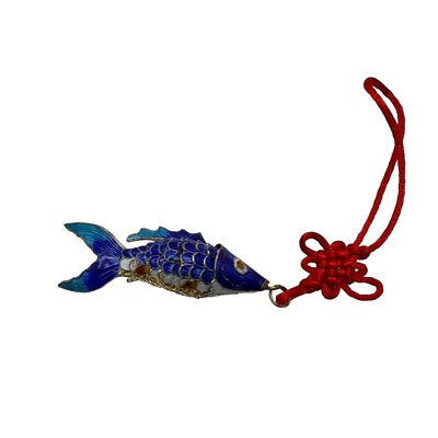 #ad Vintage Cloisonné Enamel Articulated Blue Fish Koi Pendant 3quot; Length $17.50