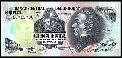 #ad 🇺🇾 Uruguay 50 Nuevos Pesos 1988 1989 P 61 Jose Gervasio Artigas Arnal UNC *** $7.95