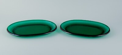 #ad Josef Frank for Reijmyre Sweden. Two lobster plates in green art glass. $340.00