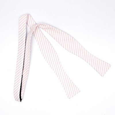 #ad Gladson Mens Seersucker Bowtie Bow Tie Light Pink White Stripe Cotton Italy $39.99