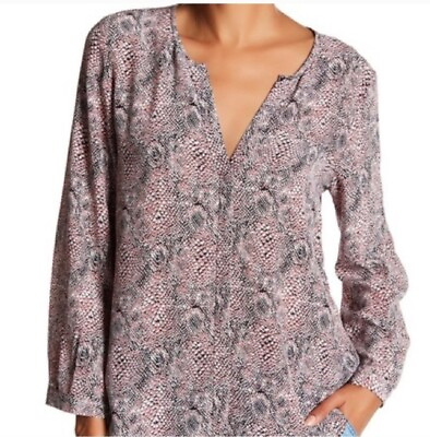 #ad Joie Womens Silk Snake Print Buttoned Up Long Sleeve Blouse Top Pink Size Medium $24.00
