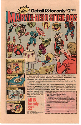 #ad 1975 MARVEL HERO STICK ONS STICKERS PRINT AD ART IRON MAN THOR HULK CONAN $13.64