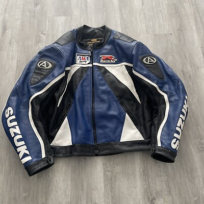 #ad AGV Sport Suzuki Motorcycle Jacket Size 52 Blue White Black Genuine Leather GSXR $189.99