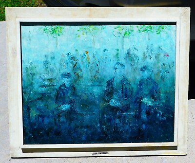 #ad Viola Lowenheim mid 20th c oil painting modernist park scene $495.00