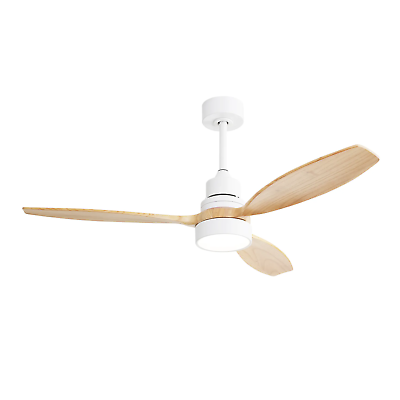 #ad #ad 52 Inch Indoor Modern Ceiling Fan White 3 Solid Wood Blades With Led Light $124.00