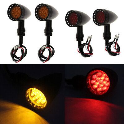 #ad Black Motorcycle Bullet LED Turn Signal Amber Light Indicator For Harley Chopper $41.53