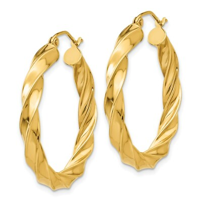 #ad 14k Yellow Gold Hoop Earrings Designs by Nathan 4 x 31mm Polished Twisted $500.00