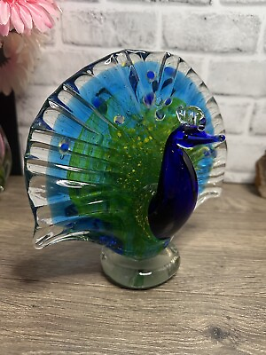#ad Vintage Murano Style Glass Peacock Figurine Large $50.00