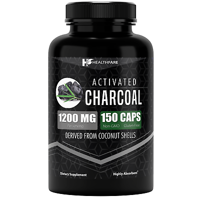 #ad HealthFare Activated Charcoal Vegan Capsules 1200mg 150 Highly Absorbent $15.99