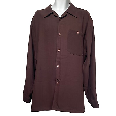 #ad Vintage De Cello Men#x27;s Brown Long Sleeve Button Down Shirt Plus Size 2XL $29.99