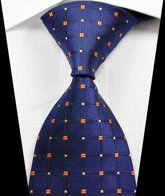 #ad Hot Classic Checks Dark Blue Gold JACQUARD WOVEN 100% Silk Men#x27;s Tie Necktie $9.99