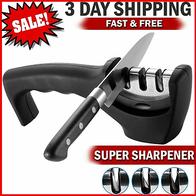 #ad 3 Stages Knife Sharpener PROFESSIONAL CHEF GRADE SYSTEM Tool Ceramic Tungsten $4.89