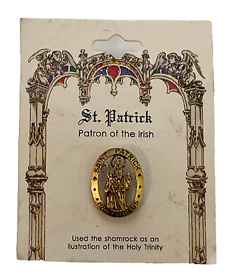 #ad Lapel Pin Vintage Gold Tone of St. Patrick quot;Pray for Usquot; $5.20
