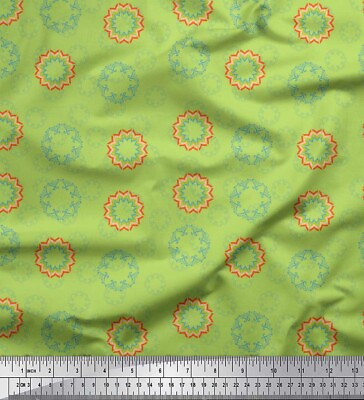 #ad Soimoi Green Cotton Poplin Fabric Artistic Flower Mandala Print dP6 AU $18.99