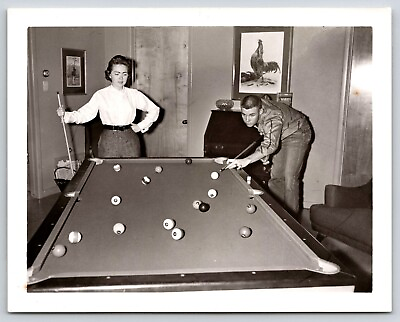 Photograph Vintage Pool Table Game Vintage Black and White Photo PIcture $11.28