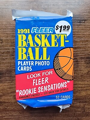 #ad 1991 Fleer Jumbo Pack 53 cards Sealed Pack Basketball NBA $7.19