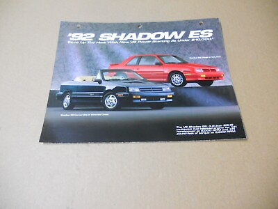 #ad NOS Original 1992 Dodge Shadow ES Dealership Sales Brochure Flyer $3.95