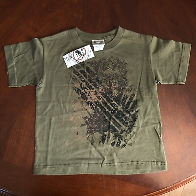 #ad NWT Cinch Toddler T Shirt Size 4T Short Sleeve Logo Truck Tire Marks Mud Green $9.99