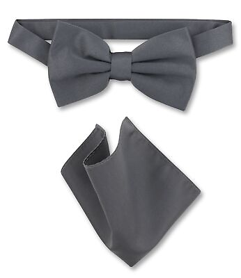 #ad Vesuvio Napoli BowTie Solid Charcoal Grey Color Mens Bow Tie and Handkerchief $12.95