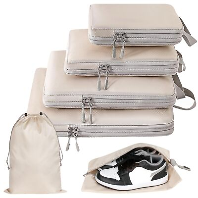 #ad Compression Packing Cubes for Suitcases 6 Set Light Travel Suitcase Beige $18.75
