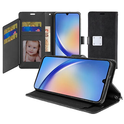 #ad Essential Leather Wallet Stand Case for Samsung Galaxy A25 5G Black $15.29