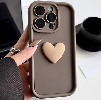 #ad For iPhone 15 15 Pro Soft Silicone 3D Love Heart High Edge Shockproof Case $5.25