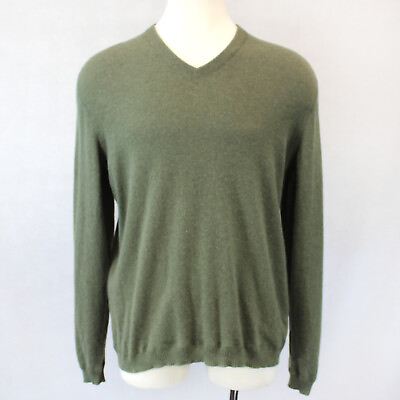 #ad John W. Nordstrom 2 Ply 100% Cashmere Knit Olive Green V Neck Sweater XL $69.99