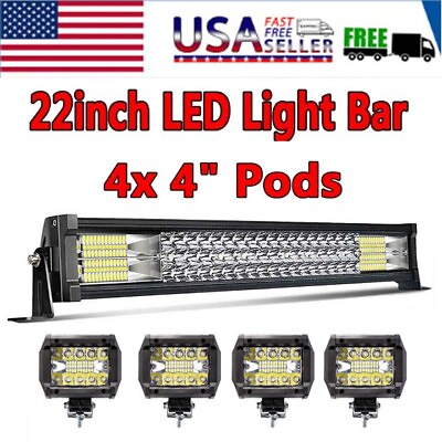 #ad 22inch LED Light Bar Spot Flood Combo Work Driving UTE Truck ATV Boat4x 4quot; Pods $41.59
