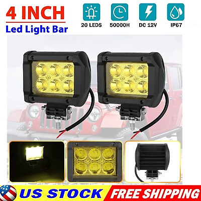 2X 4inch LED Work Amber Light Bar Spot Cube Pods Offroad Driving Truck Fog Lamp $13.89