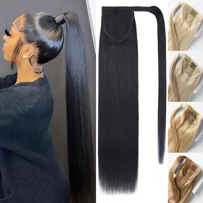 #ad 100% Real Hair ponytail Clip In Human Hair Extensions Wrap Around Pony Tail Claw $64.74