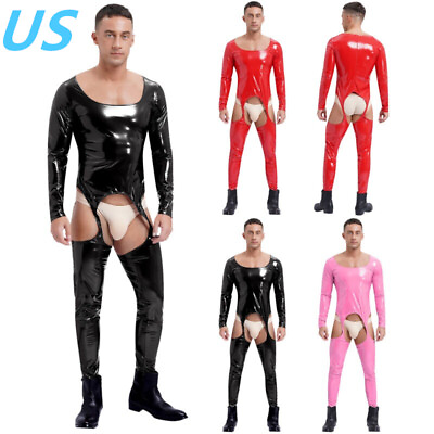 #ad US Mens Patent Leather Hollow Out Jumpsuit Cutout Bodysuit Catsuit Clubwear $25.29