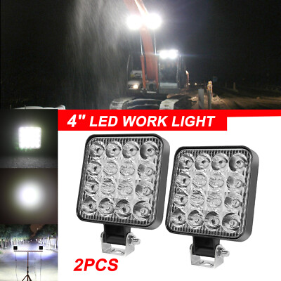 #ad 2Pcs 4Inch Square LED Work Light Pods Flood Light For Truck Offroad Tractor SUV $13.56