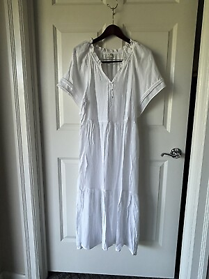 #ad WONDERLY size XL DRESS PEASANT Tiered Flowy MIDI MAXI WHITE J23 $40.49