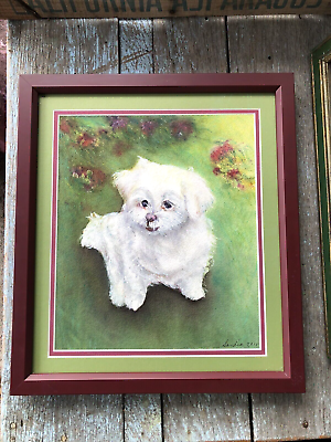 #ad Watercolor Painted White Dog Bichon? Artwork Signed 2015 $75.00