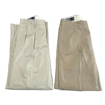 #ad 2 Pair Vintage Polo Ralph Lauren Chino Men 33x30 Beige Andrew Pant Pleated Twill $49.88