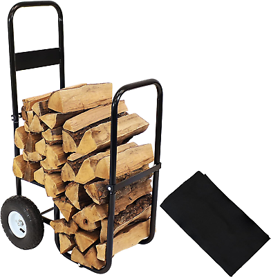 #ad Outdoor Firewood Log Cart with Pneumatic Tires and Heavy Duty Polyester Pvc Cove $163.87