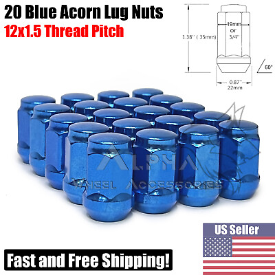 #ad 20 Blue Bulge Acorn JDM Lug Nuts M12x1.5 Cone Seat For Honda Accord Civic Acura $20.49