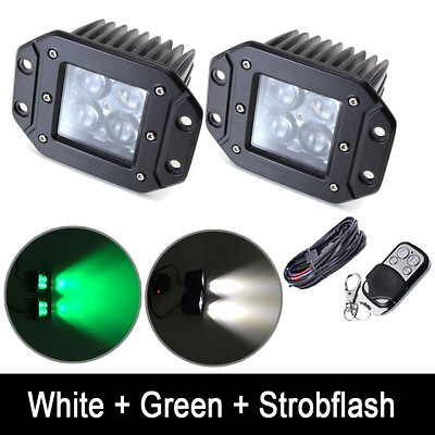 2X 24W 4D LED Work Light Flush Mount Pods White Green Strobe Dual Color amp; Wiring $105.59