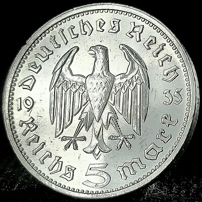 #ad 5 Reichsmark .900 Silver Coin Authentic Third Reich Nazi Germany 5 Mark Eagle $27.99