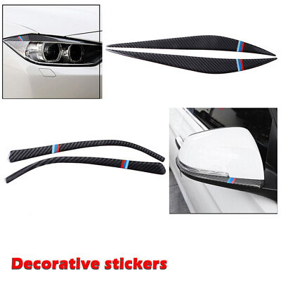 #ad Set Car Real Carbon Fiber Headlight Mirror Cover Trim For BMW 3 4 Series F30 F34 $19.77